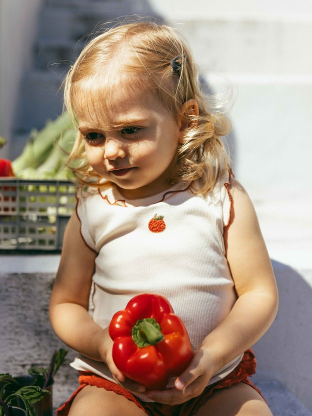 Ribbed jersey singlet with embroidery