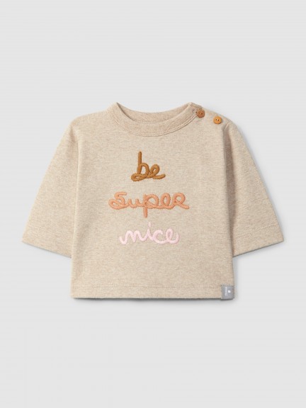 Cotton longsleeve with "be super nice" embroidery