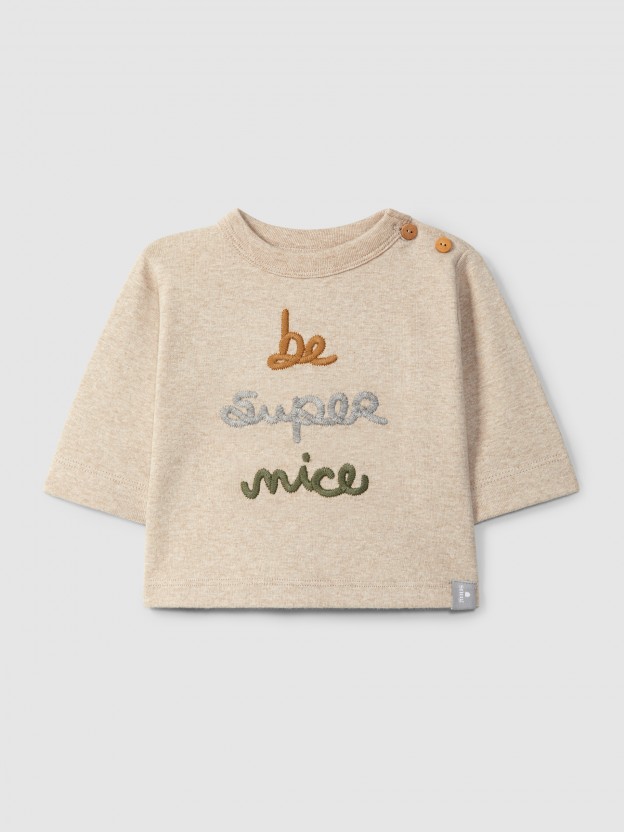 Cotton longsleeve with "be super nice" embroidery Cotton longsleeve with "be super nice" embroidery