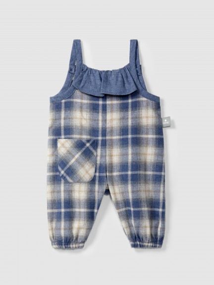 Check dungarees with ruffled detail