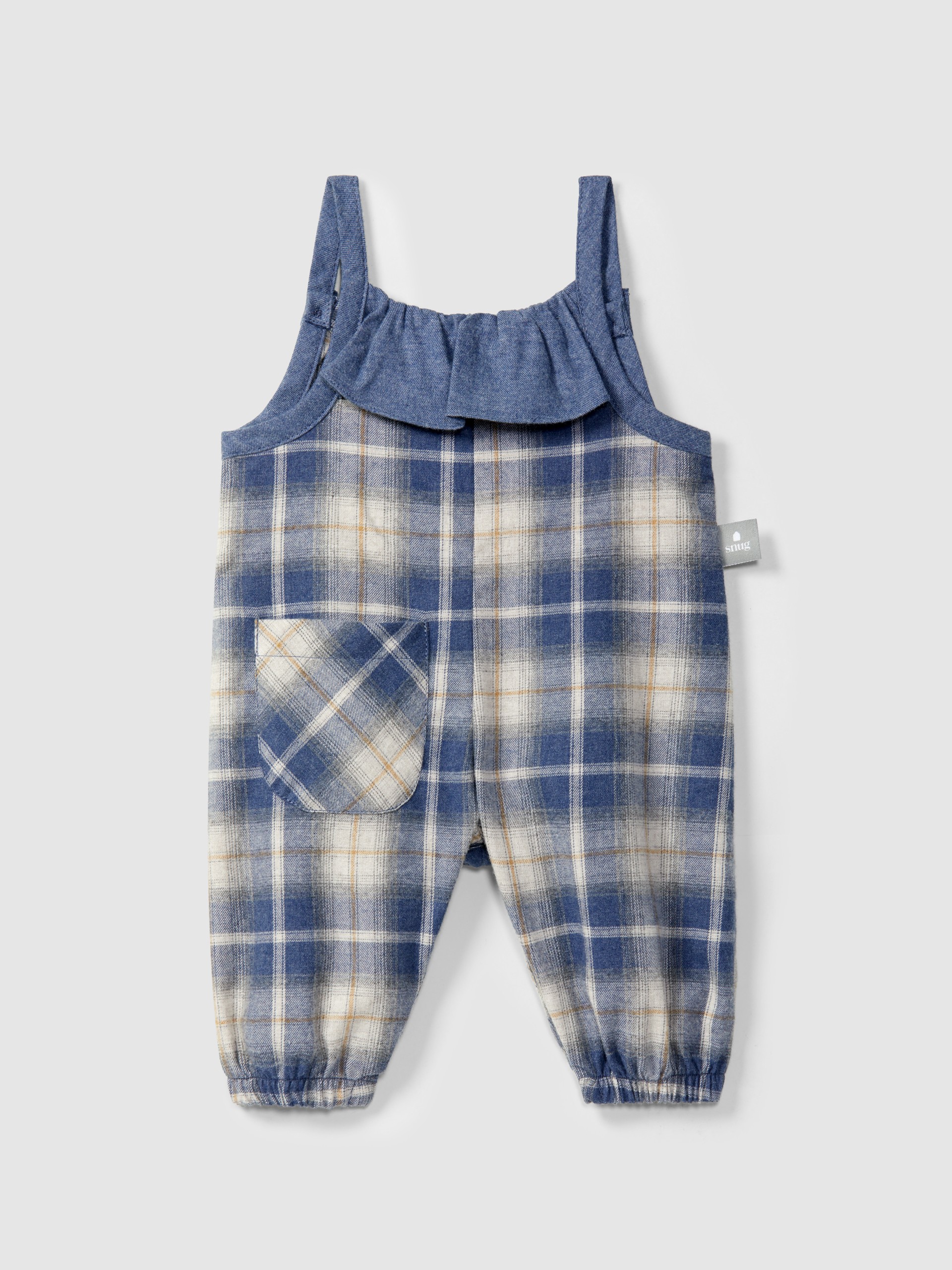 Check dungarees with ruffled detail