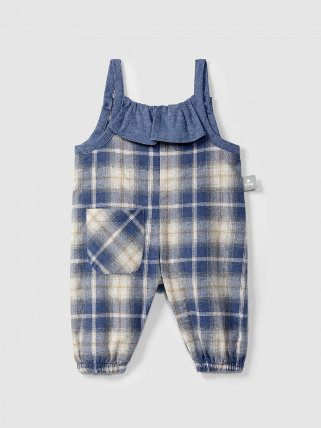 Check dungarees with ruffled detail Check dungarees with ruffled detail