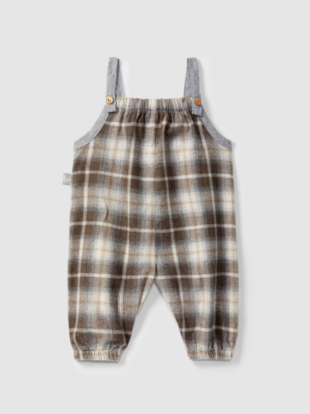 Check dungarees with ruffled detail Check dungarees with ruffled detail