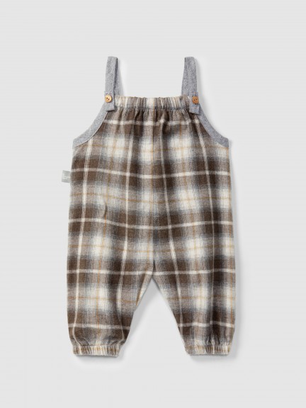 Check dungarees with ruffled detail Check dungarees with ruffled detail