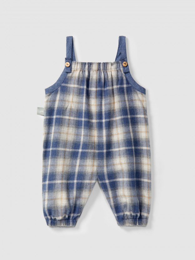 Check dungarees with ruffled detail Check dungarees with ruffled detail