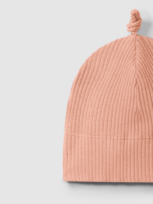 Ribbed jersey beanie with knot Ribbed jersey beanie with knot