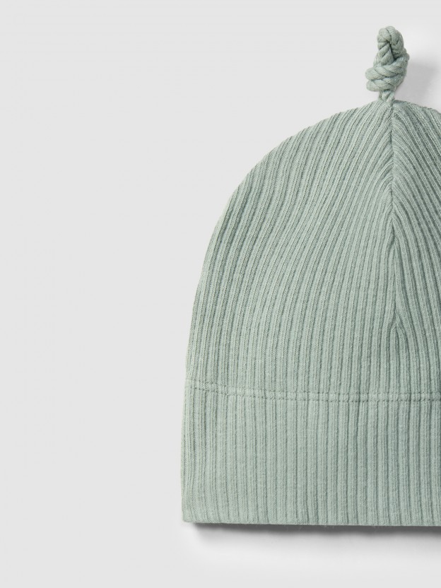 Ribbed jersey beanie with knot