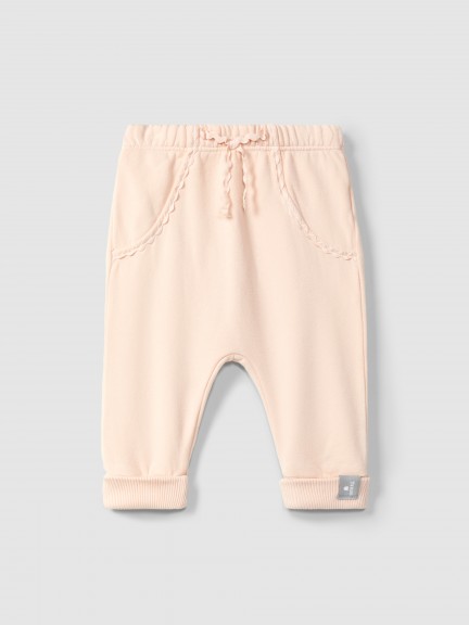 Plush pull-up pants with rickrack detail