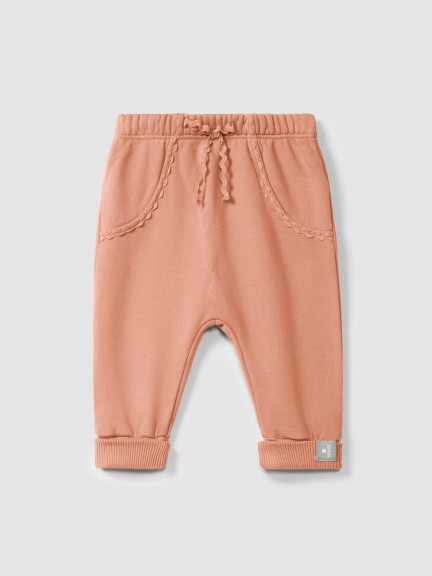 Plush pull-up pants with rickrack detail Plush pull-up pants with rickrack detail