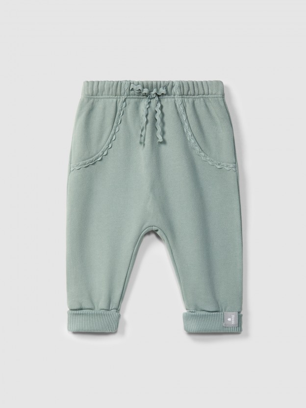 Plush pull-up pants with rickrack detail Plush pull-up pants with rickrack detail