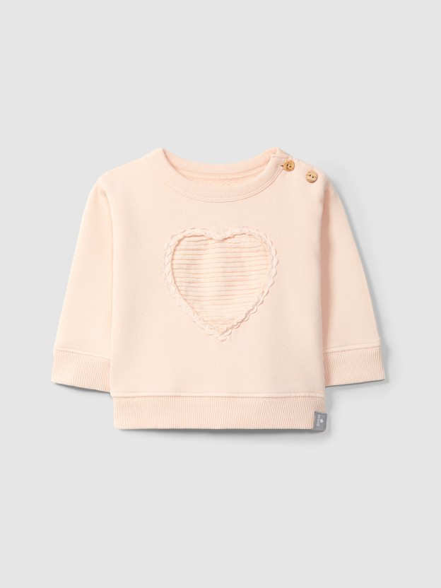 Plush sweatshirt with heart appliqué Plush sweatshirt with heart appliqué