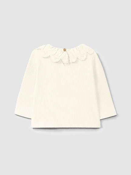 Longsleeve in ribbed jersey with English embroidery collar Longsleeve in ribbed jersey with English embroidery collar