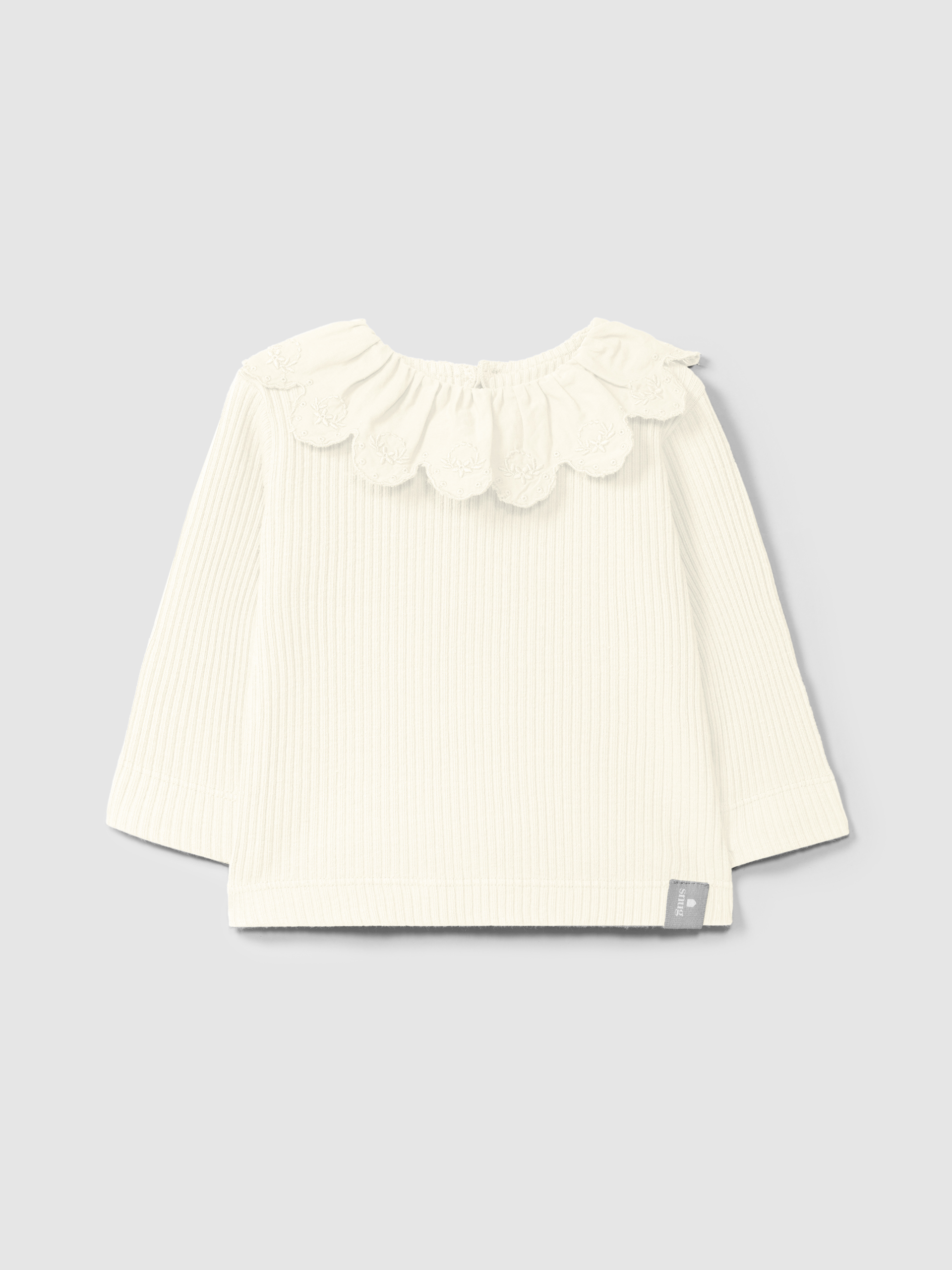 Longsleeve in ribbed jersey with English embroidery collar