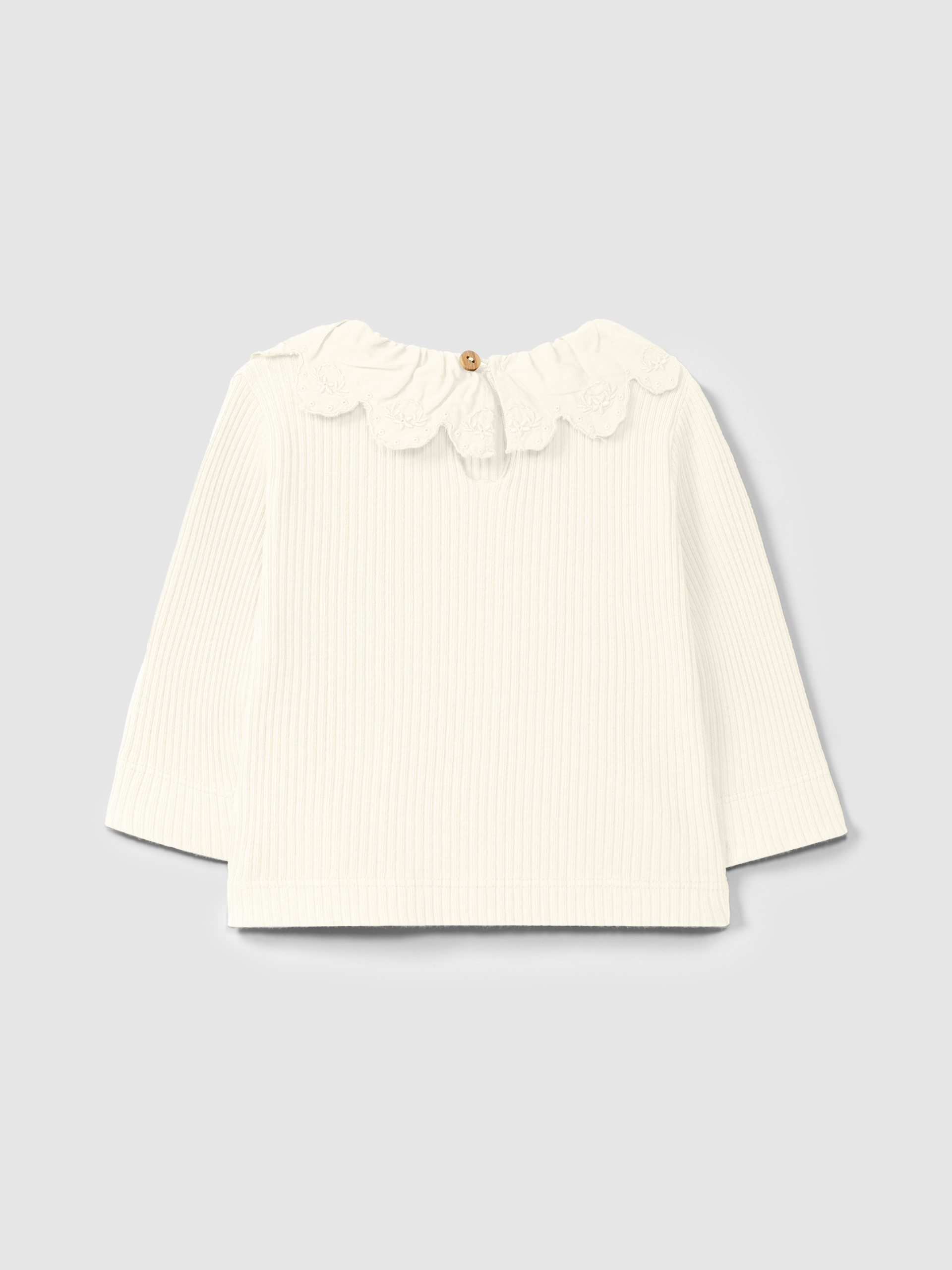 Longsleeve in ribbed jersey with English embroidery collar