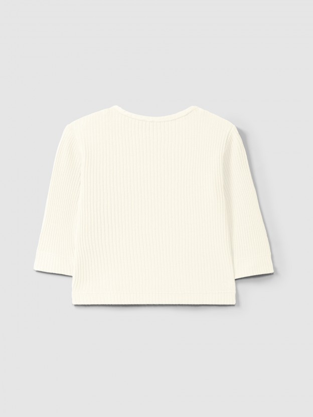 Longsleeve em malha canelada com bolso