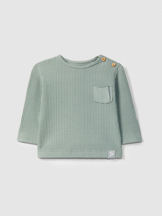 Ribbed jersey longsleeve with pocket Ribbed jersey longsleeve with pocket