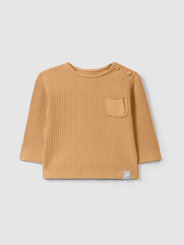 Ribbed jersey longsleeve with pocket