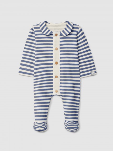 Striped romper with peter-pan collar