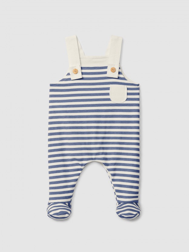 Striped dungarees with pocket