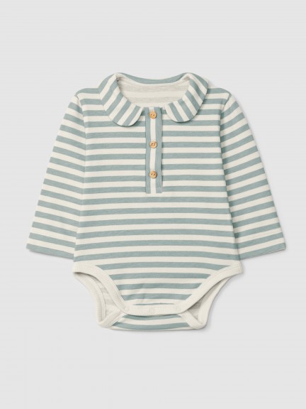 Striped bodysuit with peter-pan collar
