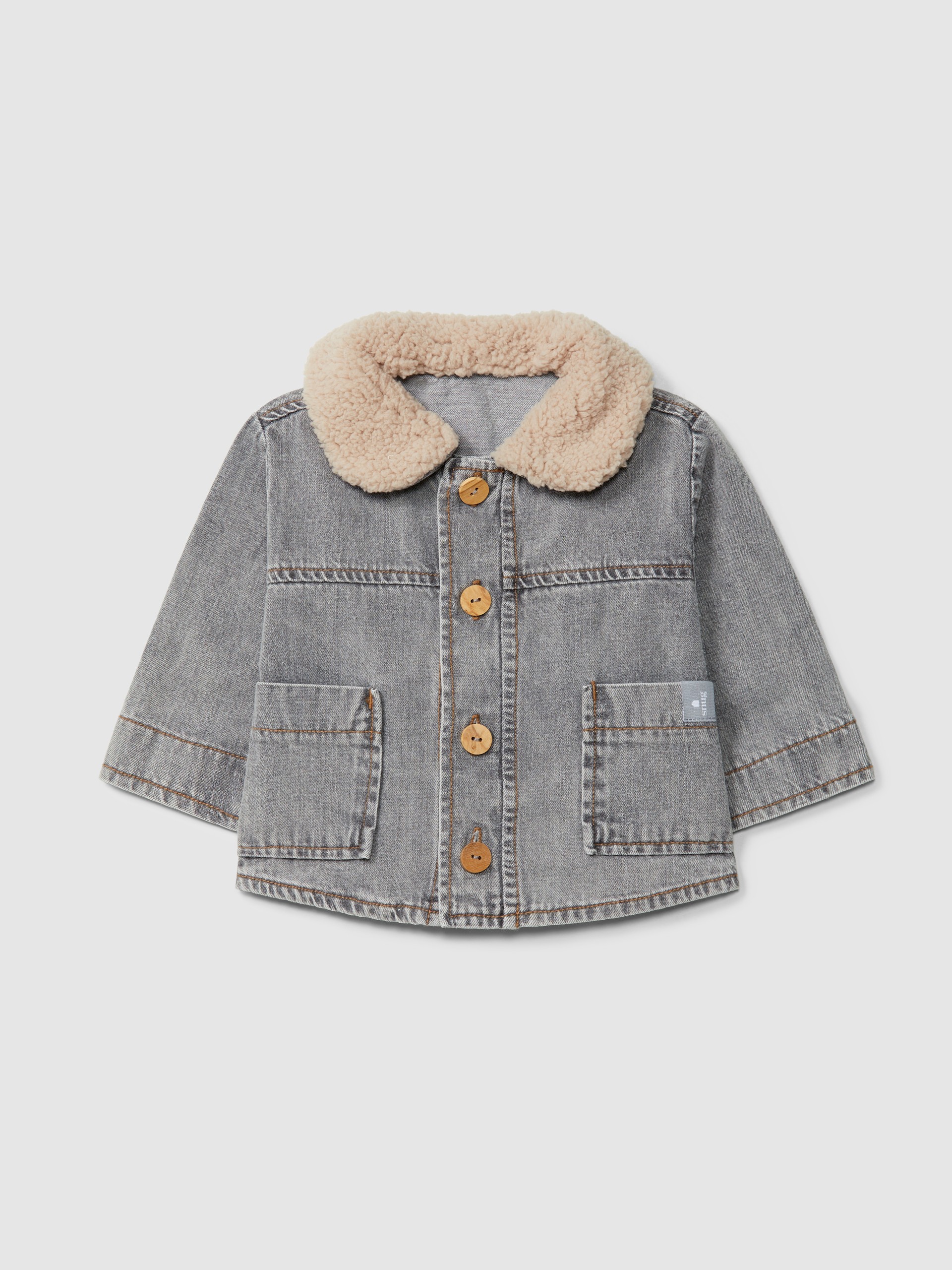 Jacket in denim with removable fur collar
