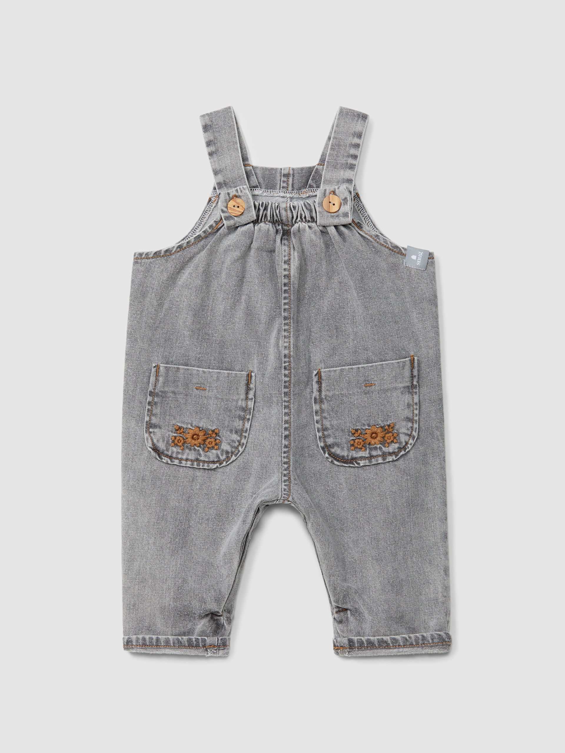 Organic cotton denim dungarees with embroidery detail