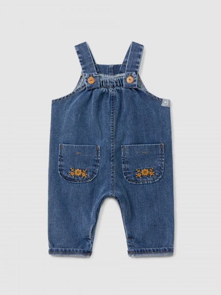 Organic cotton denim dungarees with embroidery detail