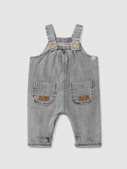 Organic cotton denim dungarees with embroidery detail