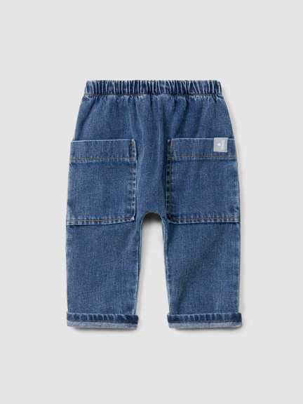 Organic cotton denim pull-up pants