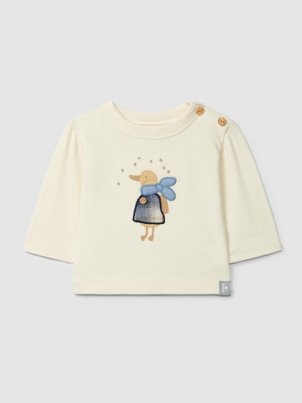 Printed longsleeve with fabric appliqu�
