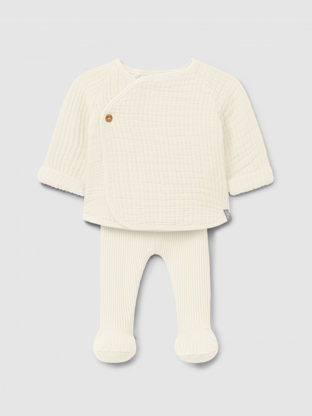 Two-piece double gauze and ribbed jersey set Two-piece double gauze and ribbed jersey set