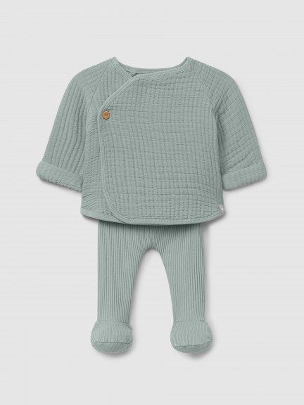 Two-piece double gauze and ribbed jersey set