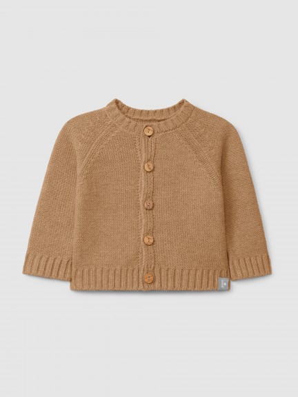 Knitted cardigan with a round neck