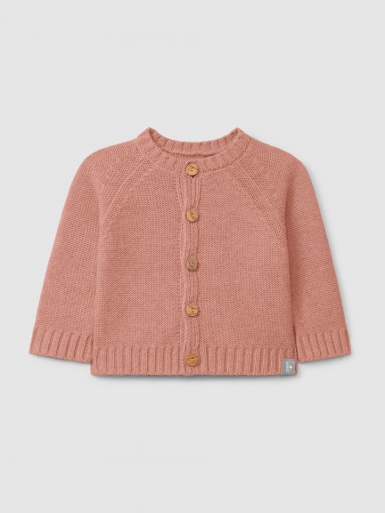 Knitted cardigan with a round neck