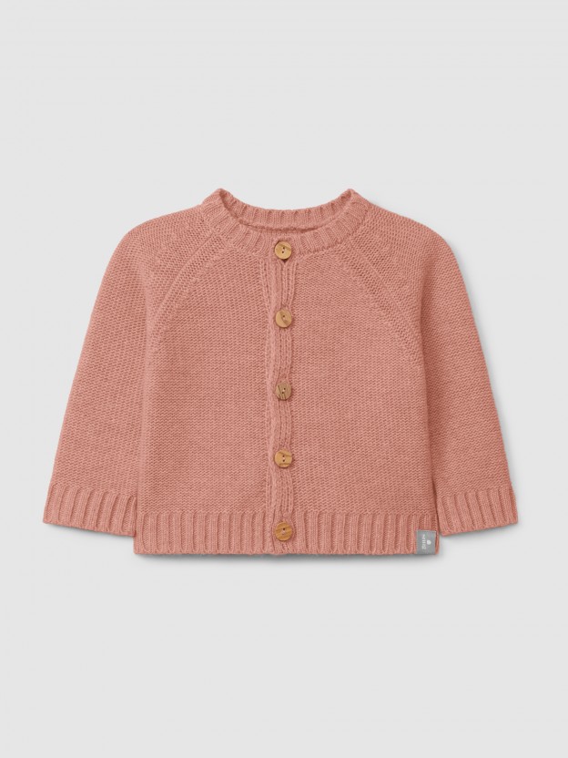 Knitted cardigan with a round neck