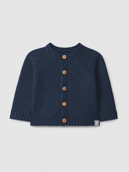 Knitted cardigan with a round neck