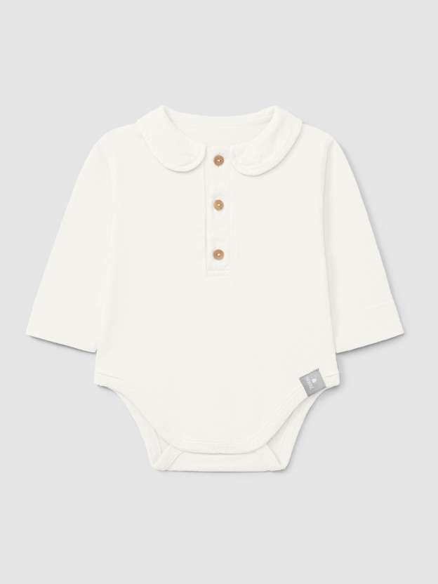 Organic cotton plain bodysuit with peter-pan collar