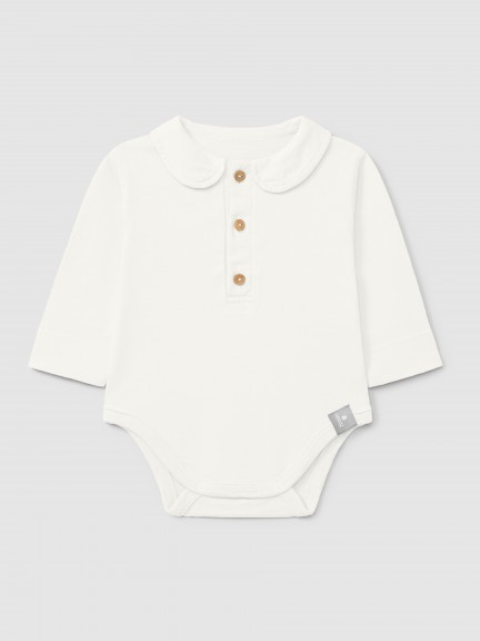 Organic cotton plain bodysuit with peter-pan collar