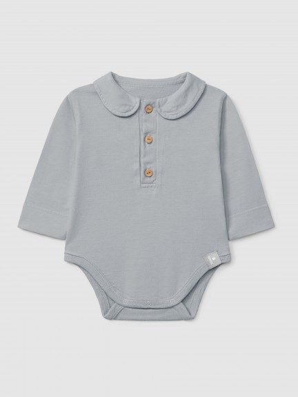 Organic cotton plain bodysuit with peter-pan collar Organic cotton plain bodysuit with peter-pan collar
