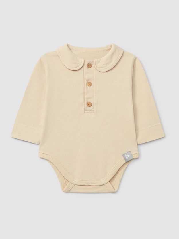 Organic cotton plain bodysuit with peter-pan collar