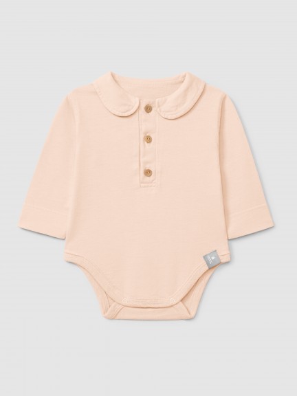 Organic cotton plain bodysuit with peter-pan collar
