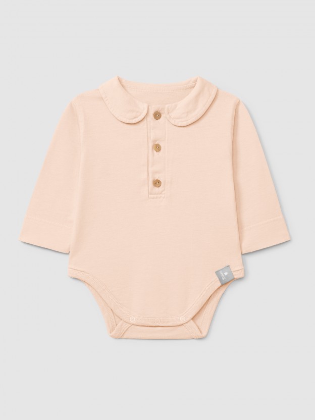 Organic cotton plain bodysuit with peter-pan collar