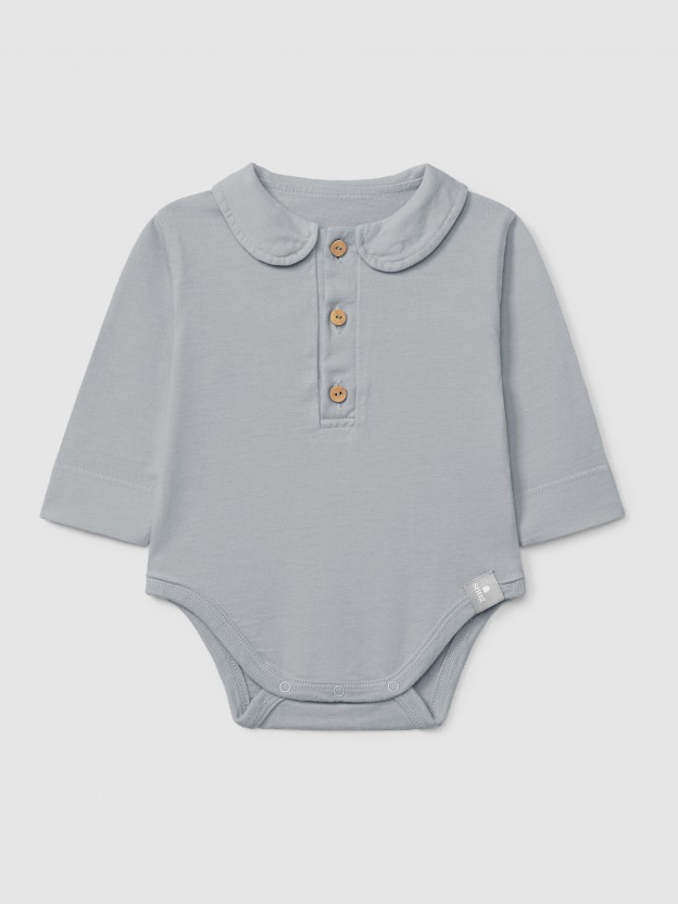 Organic cotton plain bodysuit with peter-pan collar Organic cotton plain bodysuit with peter-pan collar