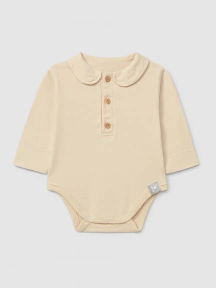 Organic cotton plain bodysuit with peter-pan collar Organic cotton plain bodysuit with peter-pan collar
