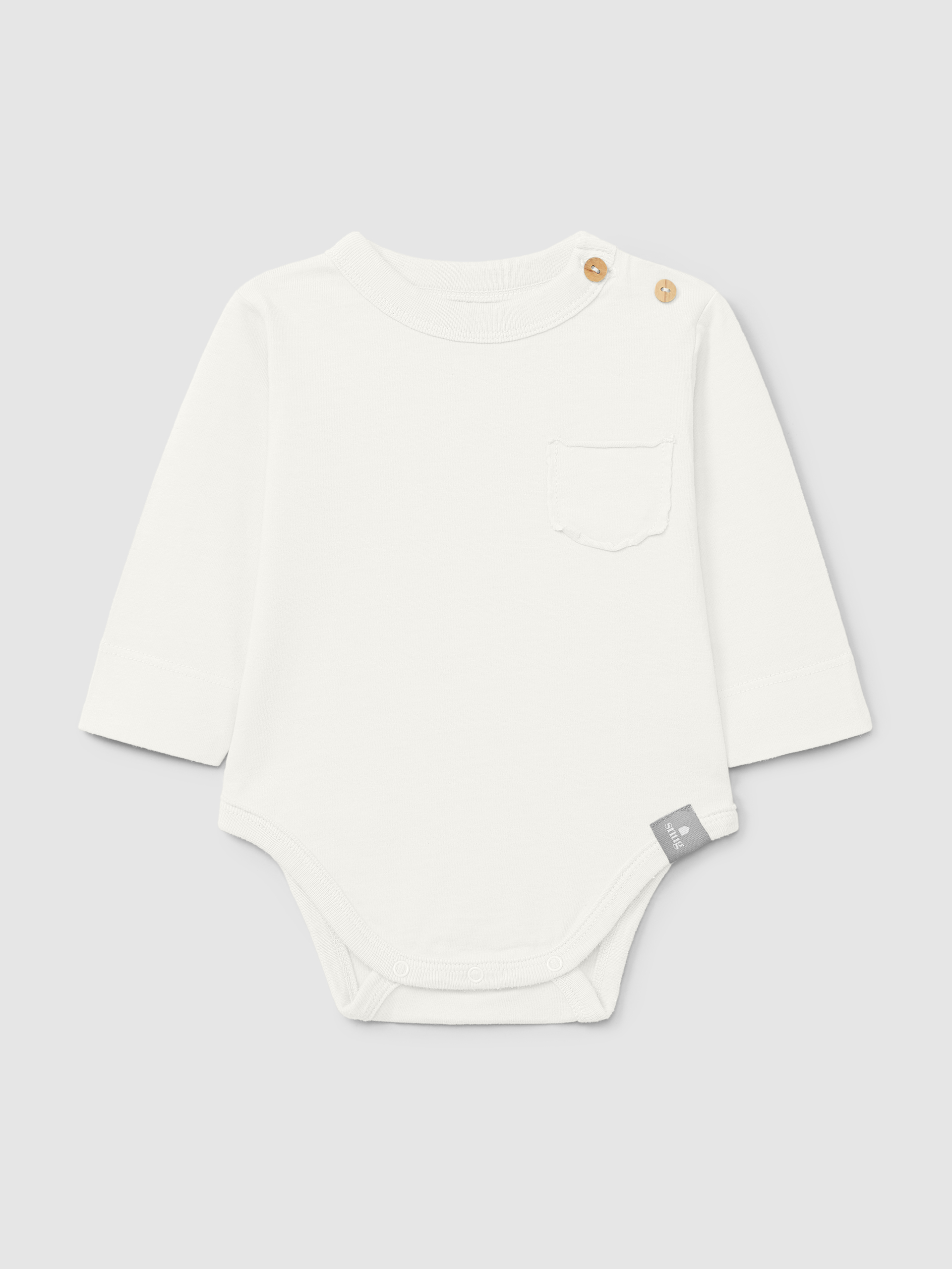 Organic cotton collarless bodysuit with pocket
