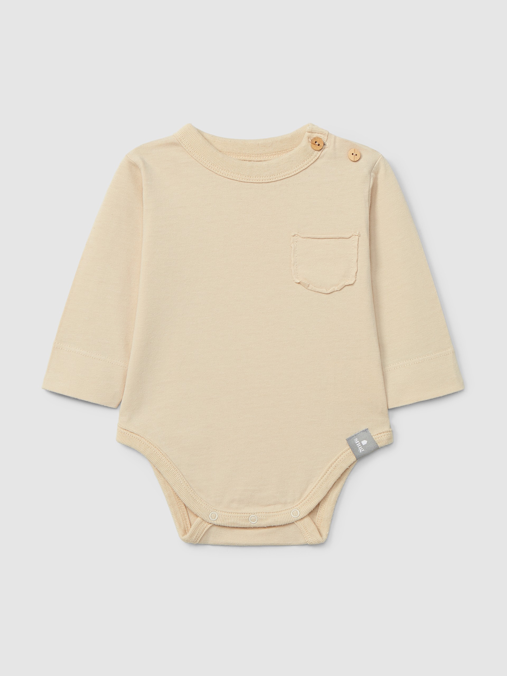 Organic cotton collarless bodysuit with pocket