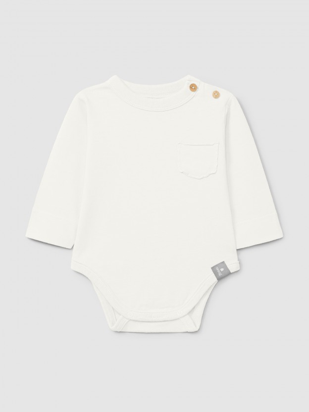 Organic cotton collarless bodysuit with pocket Organic cotton collarless bodysuit with pocket