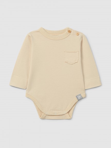 Organic cotton collarless bodysuit with pocket