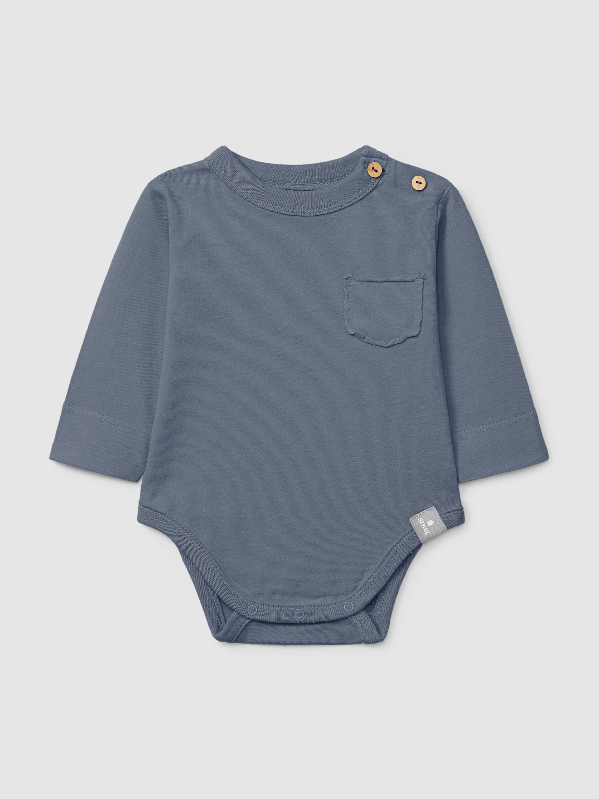 Organic cotton collarless bodysuit with pocket