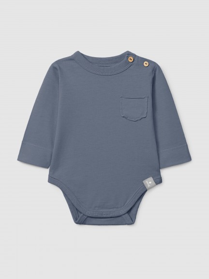 Organic cotton collarless bodysuit with pocket Organic cotton collarless bodysuit with pocket